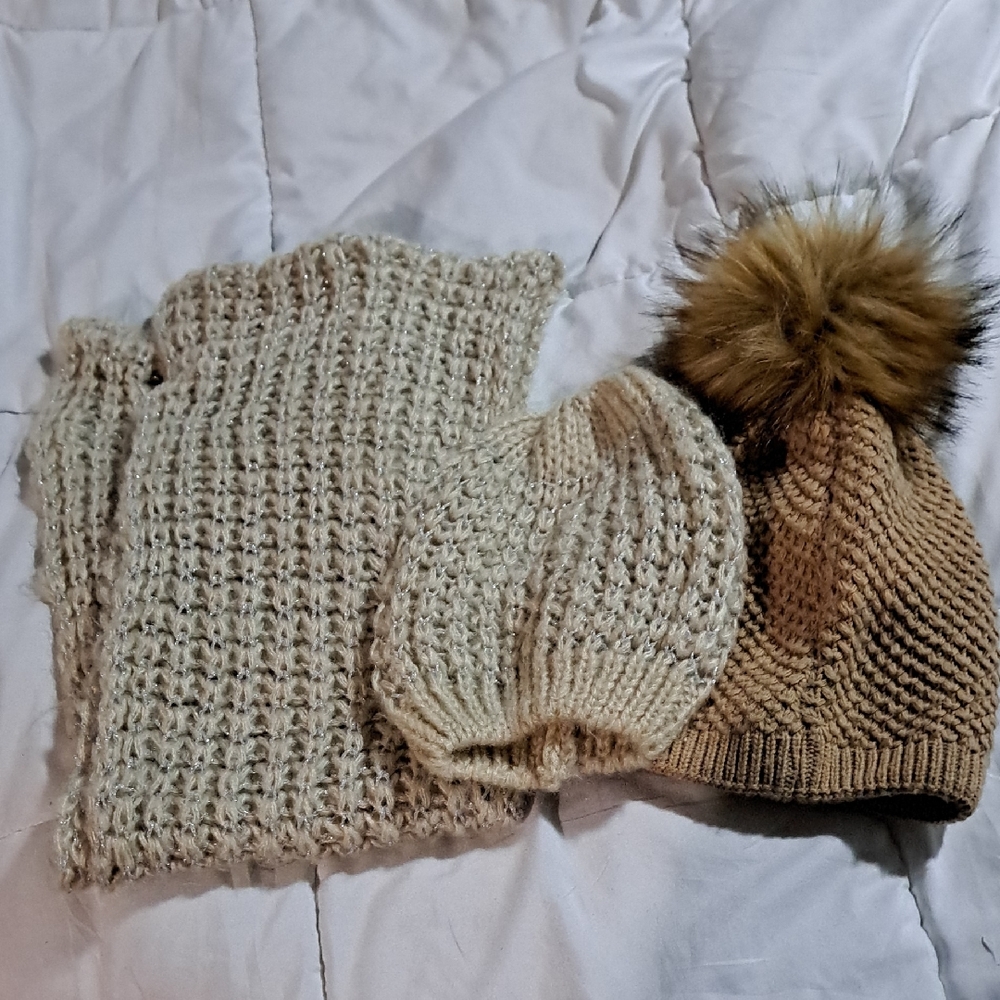 Cozy Knit Hat and Scarf Set with Faux Fur Pom Hat